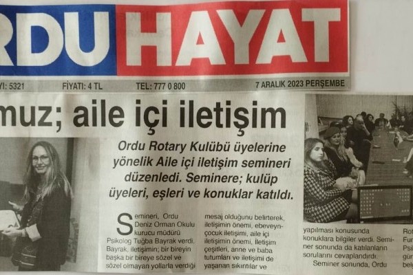 Ordu Rotary Kulübü Aile İçi İletişim Seminerinin Basın Haberleri...