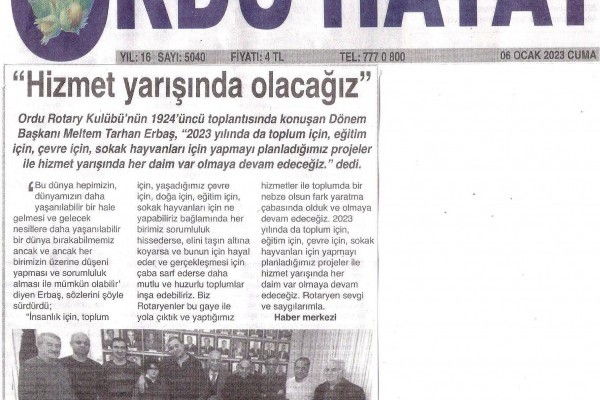 Ordu Rotary Kulübü "Hizmet Yarışında olacağı" Başlığı  ile basında yer aldı.