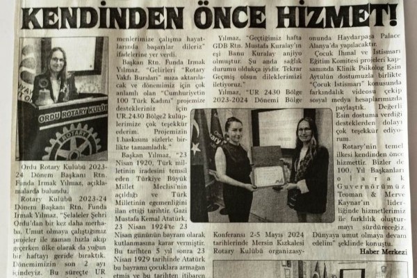 Ordu Rotary Kulübünün 24 Nisan 2024 Tarihli Basın Haberleri..