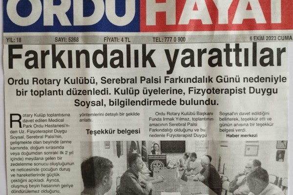 Ordu Rotary Kulübünün 6 Ekim Dünya Serebral Palsi Günü ile ilgili  Basın Haberleri.