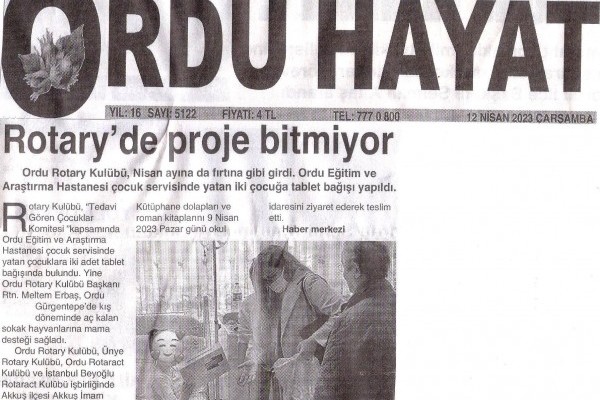 Ordu Rotary Kulübünün 12 Nisan 2023 tarihli Basın Haberleri