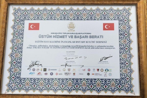 ÜSTÜN HİZMET ve BAŞARI BERATI