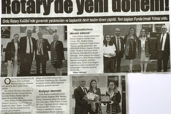 Ordu Rotary Kulübünün Devir Teslim Töreni basında yer aldı.