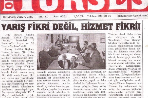 Dönem başkanımız Rtn. Hakan Karakaş’ın bu haftaki mesajı “YARIŞ FİKRİ DEĞİL, HİZMET FİKRİ “ başlığı ile basında yer aldı.