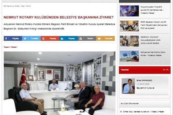 Basında Nemrut Rotary Kulübü Belediye Başkanı Ziyaret Haberleri