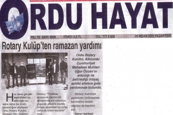 Ordu Rotary Kulübünün Ramazan Paketi projesinin basın haberleri..