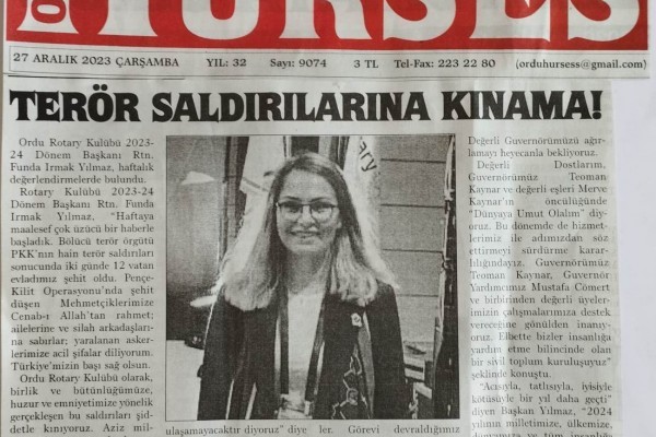 Ordu Rotary Kulübünün bu haftaki basında çıkan haberleri