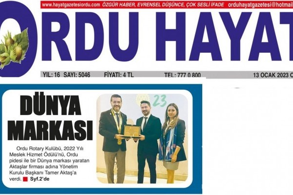 Ordu Rotary Kulübünün Meslek Hizmet Ödülü ile ilgili Basın Haberleri