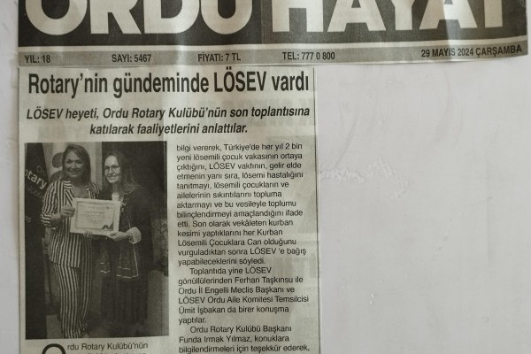 ORDU ROTARY KULÜBÜNÜN 29 MAYIS 2024 TARİHLİ BASIN HABERLERİ