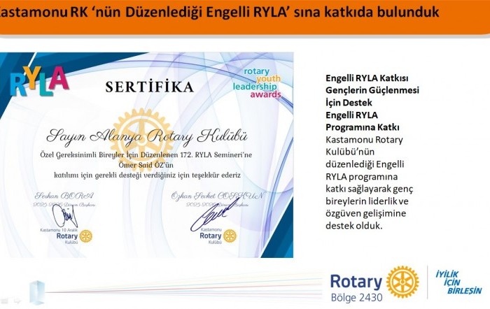 Engelli RYLA sına ,Bakü'de Düzenlenen RYLA 'ya iki kişiye sponsor olduk