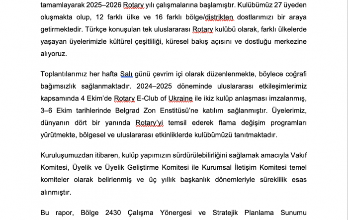 Evrensel Rotary Kulübü 2025–2026 Stratejik Planlama Raporu