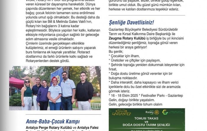 Kulüp projesinin Rotary dergisinde yayınlanması