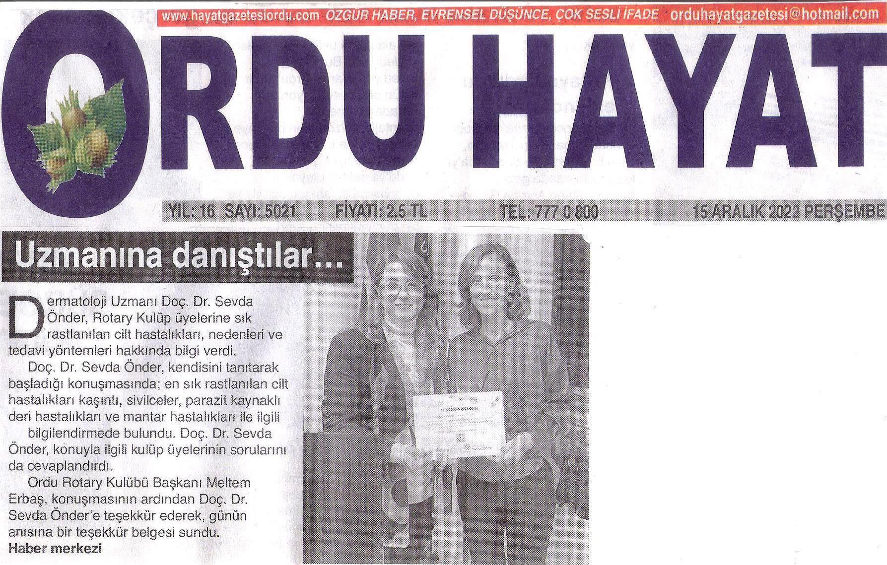 Ordu Rotary Kulübü yer almaya devam ediyor...