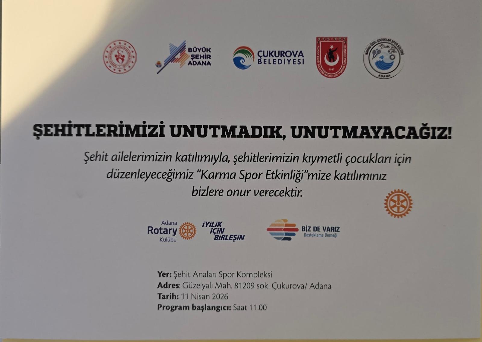 ADANA ROTARY KULÜBÜ ŞEHİT AİLELERİ ÇOCUKLARI İÇİN KARMA SPOR ETKİNLİĞİ