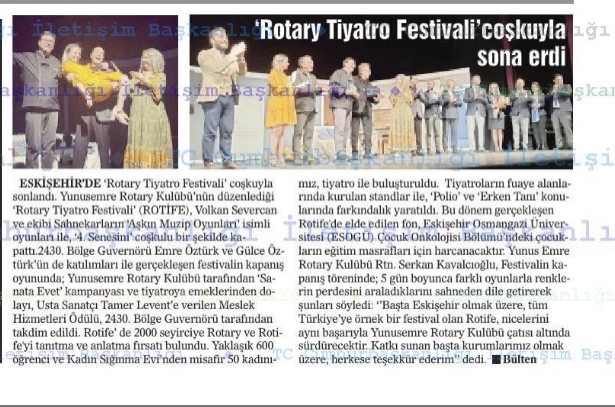 Rotary Tiyatro Festivali Coşkuyla Sona Erdi