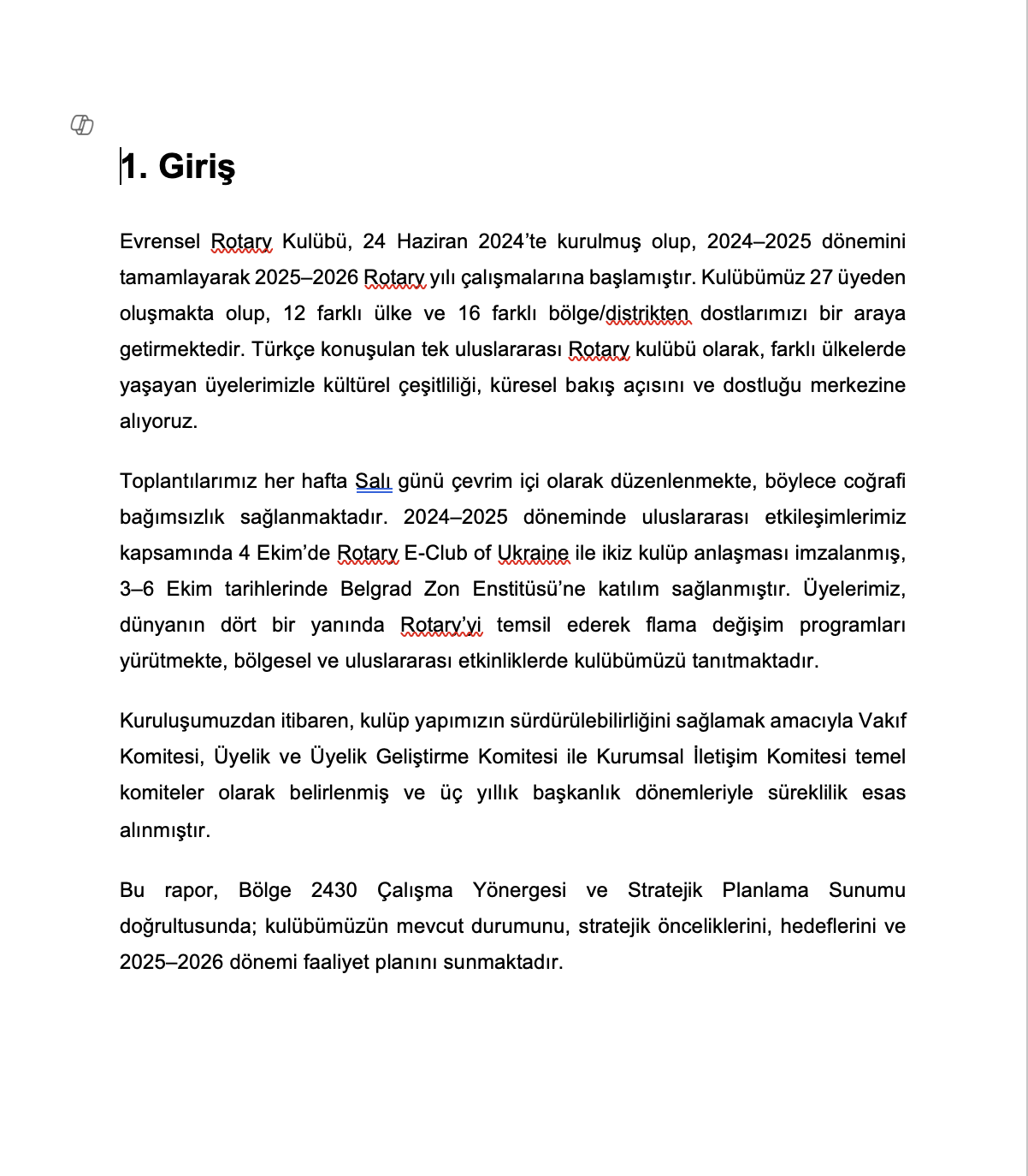 Evrensel Rotary Kulübü 2025–2026 Stratejik Planlama Raporu