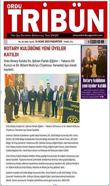 Ordu Rotary Kulübünün Basın Haberleri