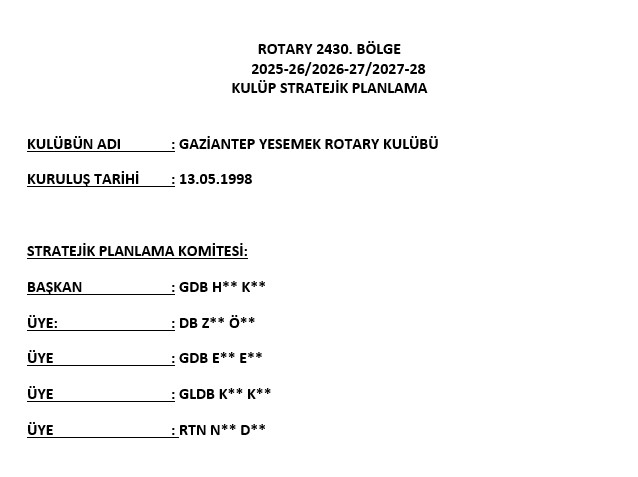 Gaziantep Yesemek Rotary Kulünü Stratejik Planlama