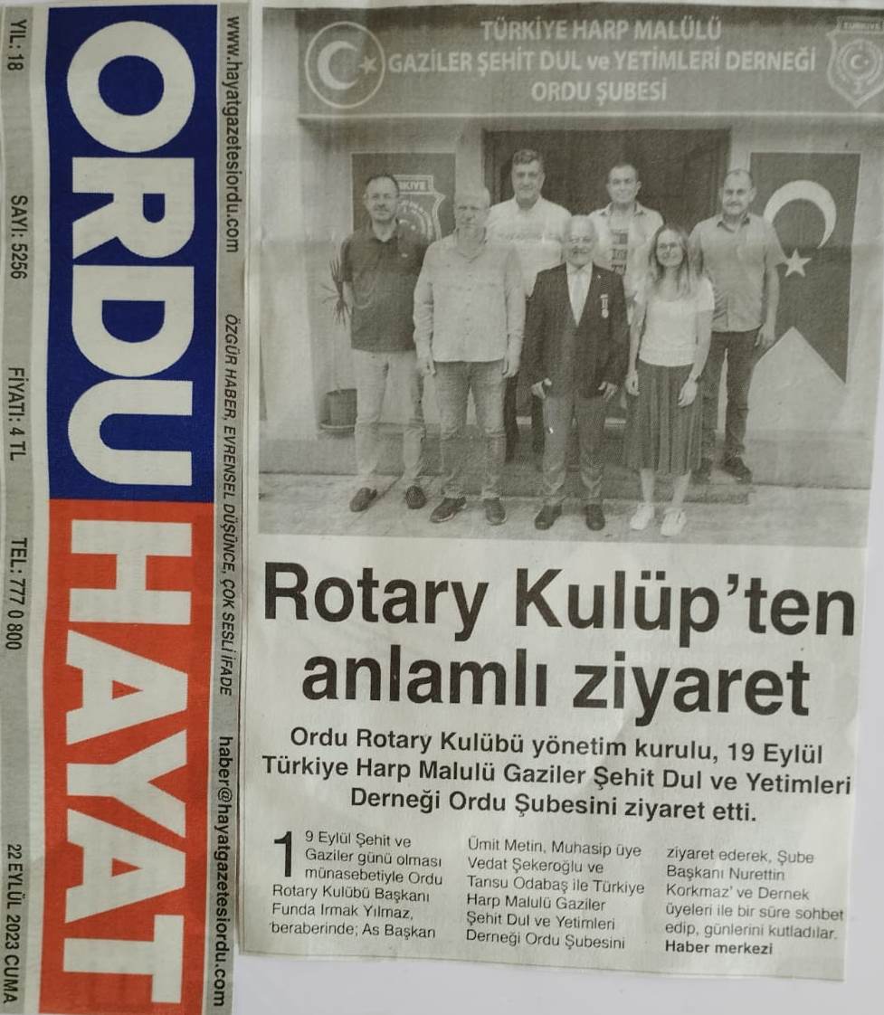 Ordu Rotary Kulübünün bu haftaki basın haberleri...