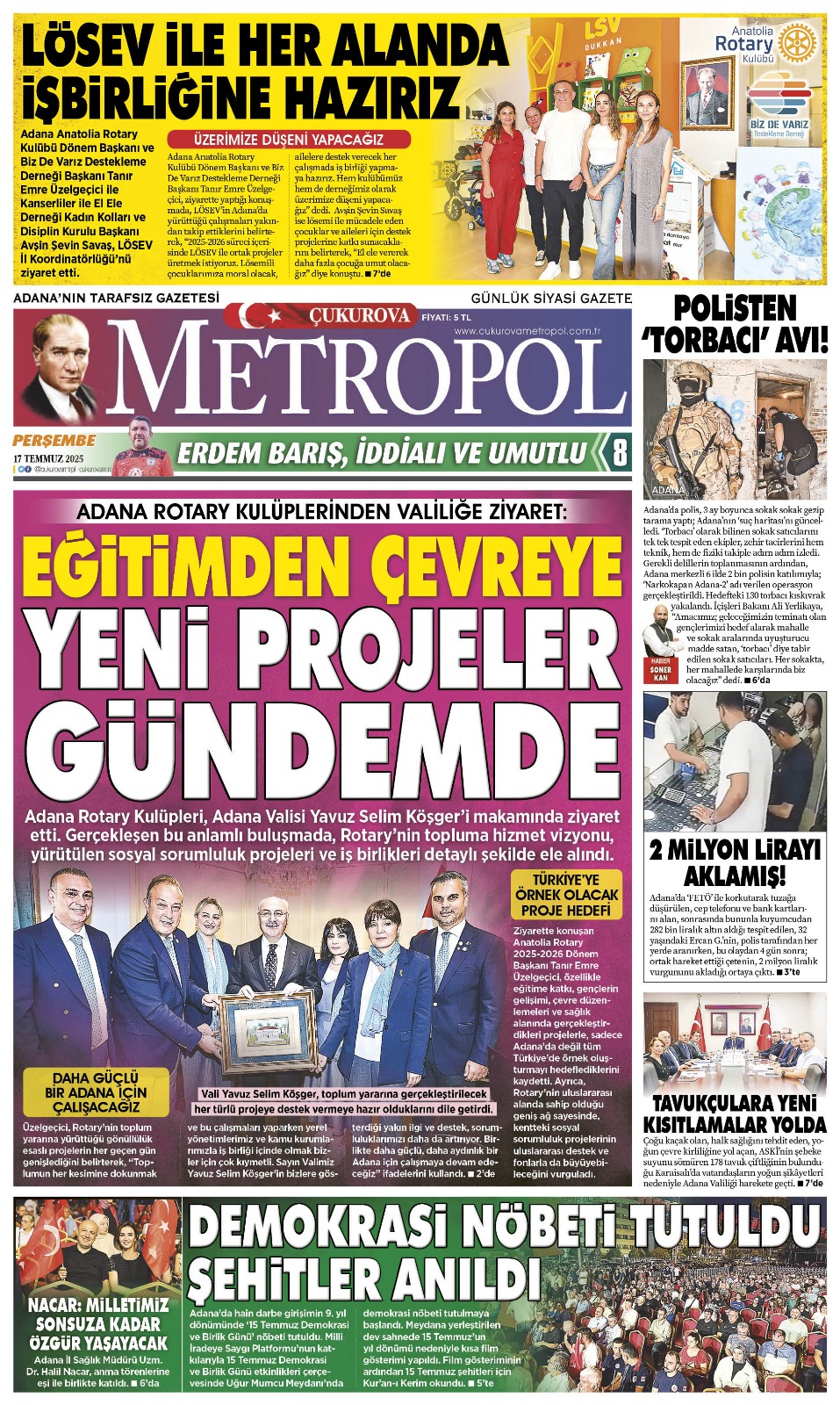 ADANA ROTARY KLÜPLERİNDEN VALİLİĞE ZİYARET