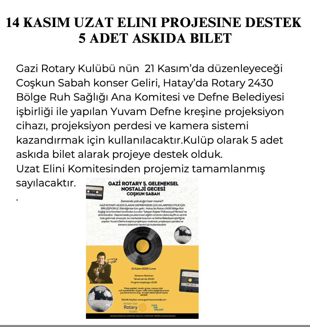 UZAT ELINI PROJESINE DESTEK 5 ADET ASKIDA BILET