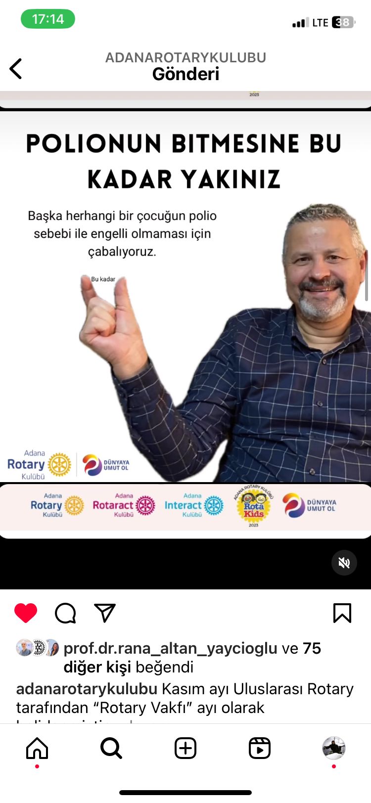 Adana Rotary Kulübü, Adana Rotaract Kulübü, Adana Interact Kulübü ve Adana Rotakids Kulübü Üyelerinin Çocuk Felci ile Mücadele Farkındalığı İçin Video Yayınladı
