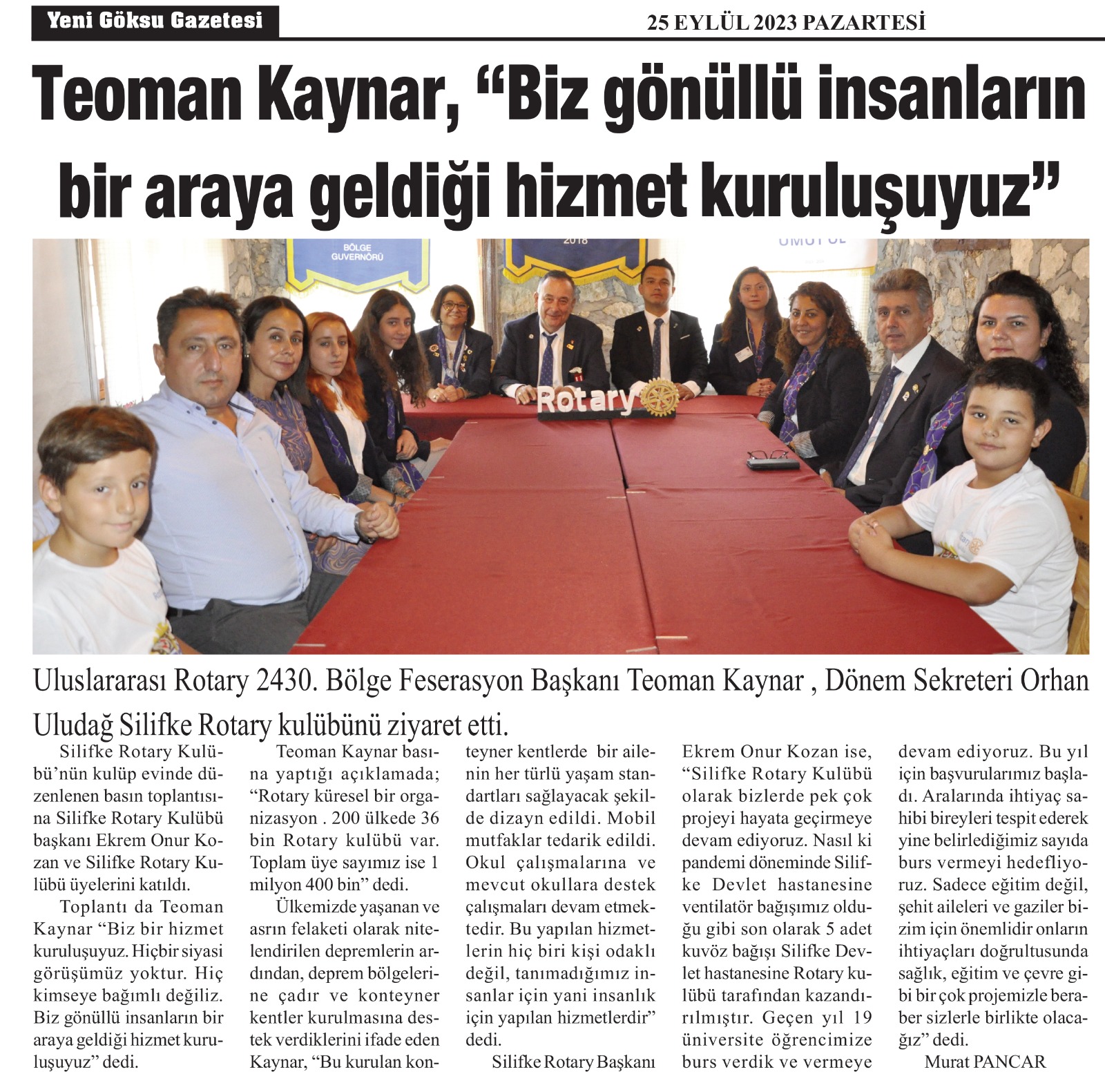 SİLİFKE ROTARY KULÜBÜ GUVERNÖR ZİYARETİ BASIN TOPLANTISI