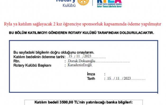 160.RYLE da 2 öğrenci için sponsor olduk