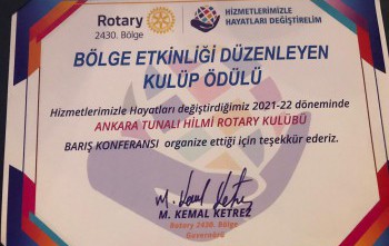 Ankara Tunalı Hilmi Rotary Kulübü-Bölge Barış Konferansı Düzenlenmesi