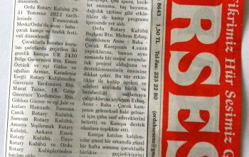 Ordu Rotary Kulübünün Anne -Baba - Çocuk Kampı etkinliğimiz basında yer aldı.