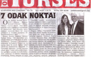Ordu Rotary Kulbübü Başkanı Rtn. Meltem Erbaş’ı bu haftaki mesajı basında yer aldı.