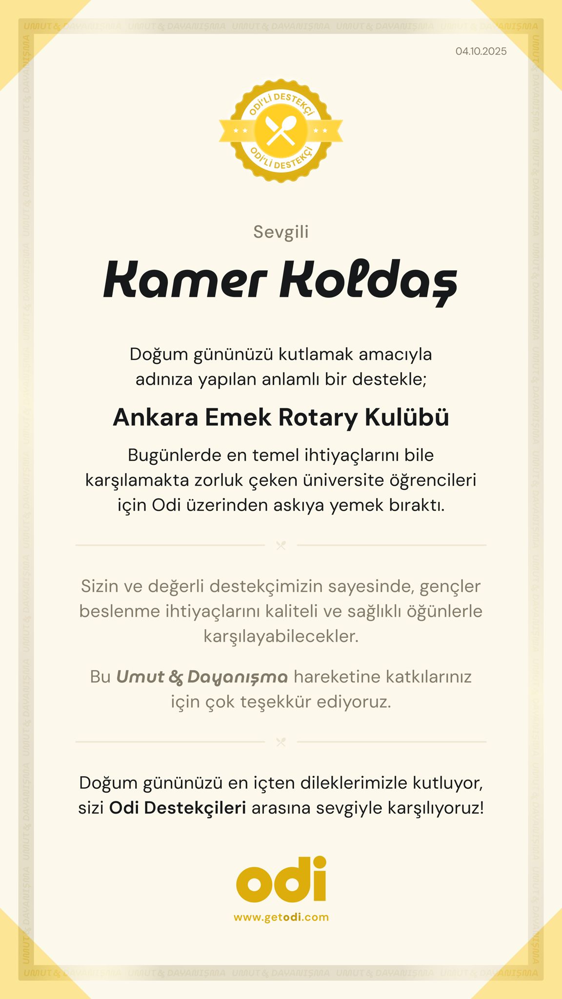 ODİ Askıda yemek Platformu ile işbirliği