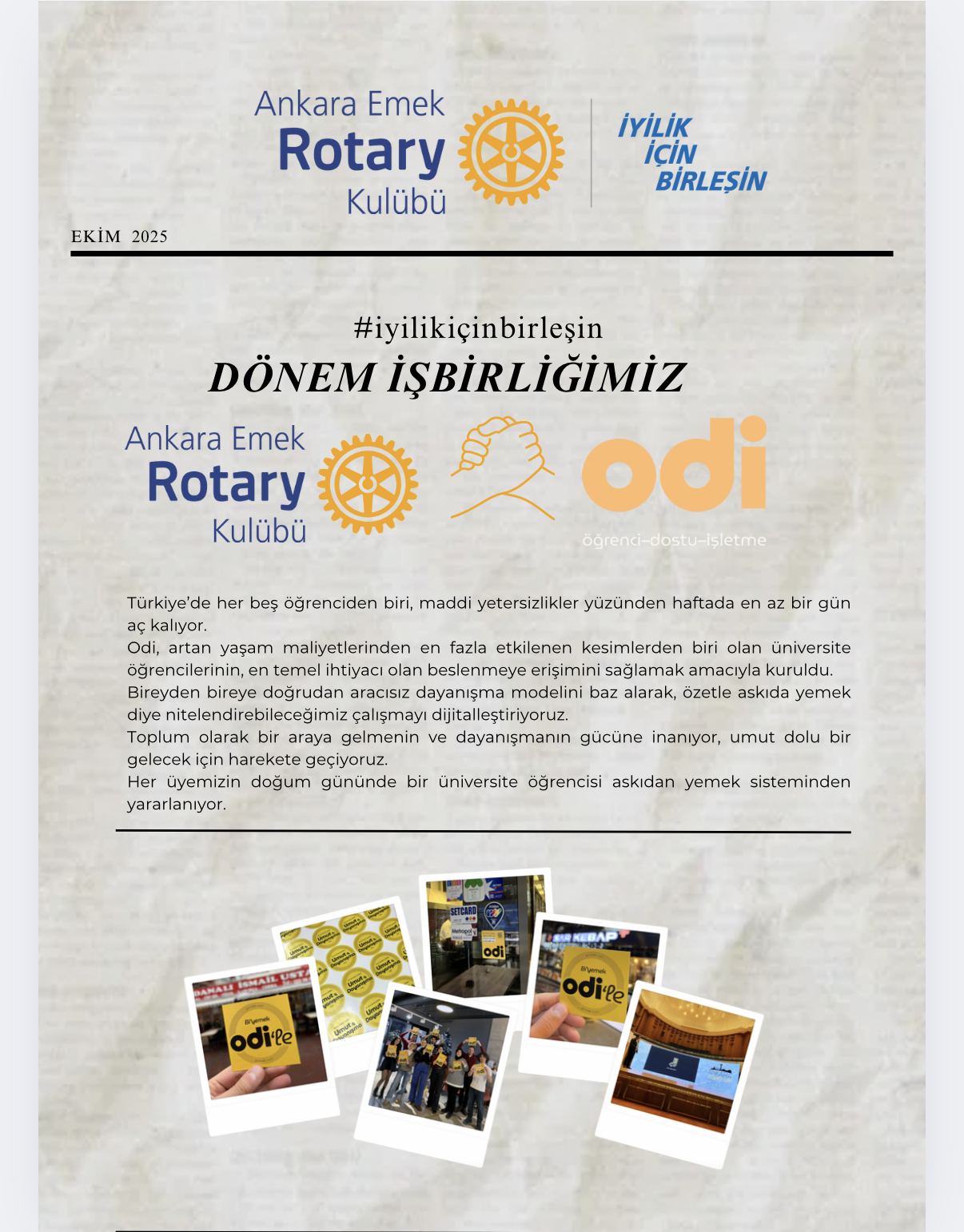 ODİ Askıda yemek Platformu ile işbirliği