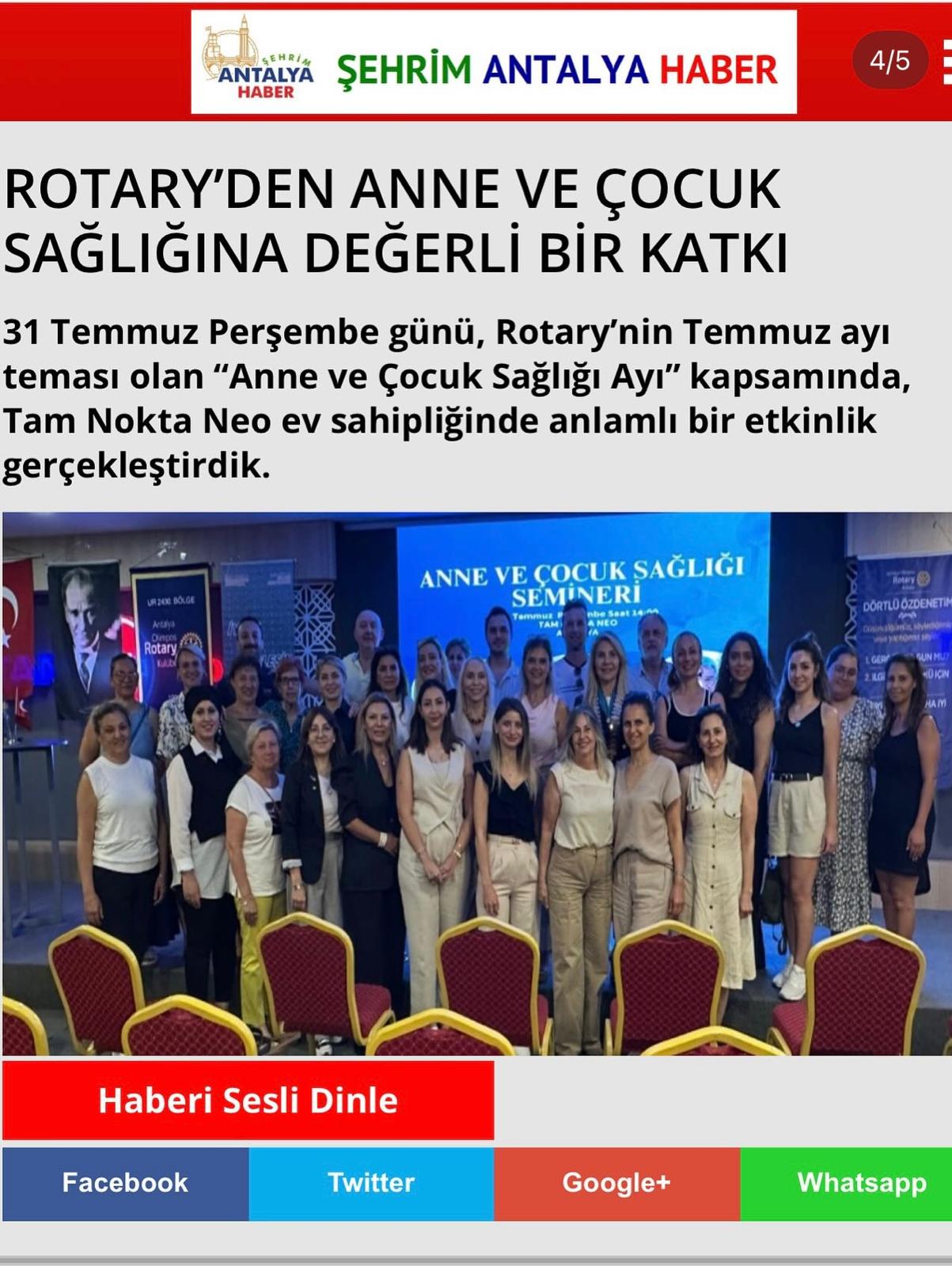 ANTALYA OLİMPOS RK TOPLUM HİZMETLERİ PROJELERİNİN BASIN HABERLERİ