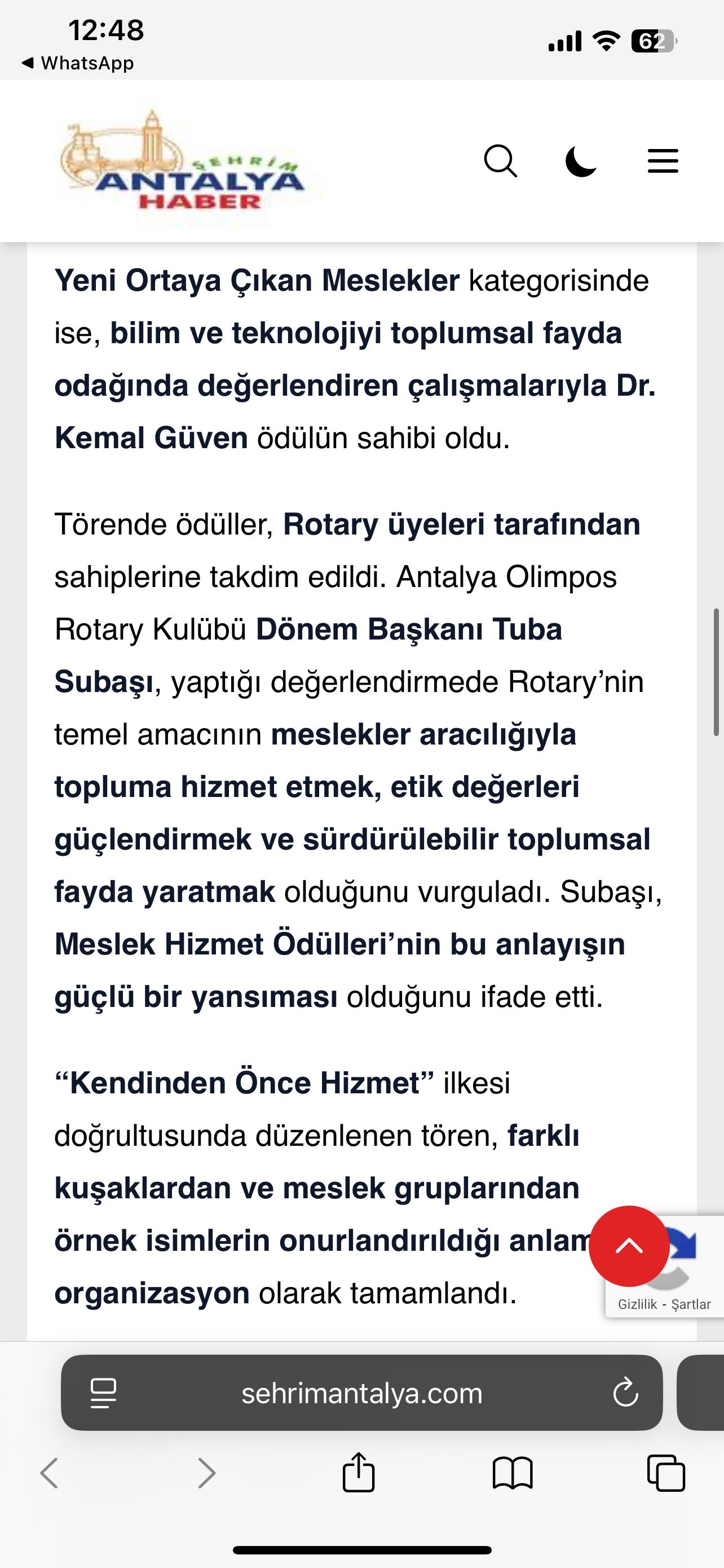 ANTALYA OLİMPOS RK MESLEK HİZMETLERİ PROJELERİNİN YEREL KANALDA YER ALMASI