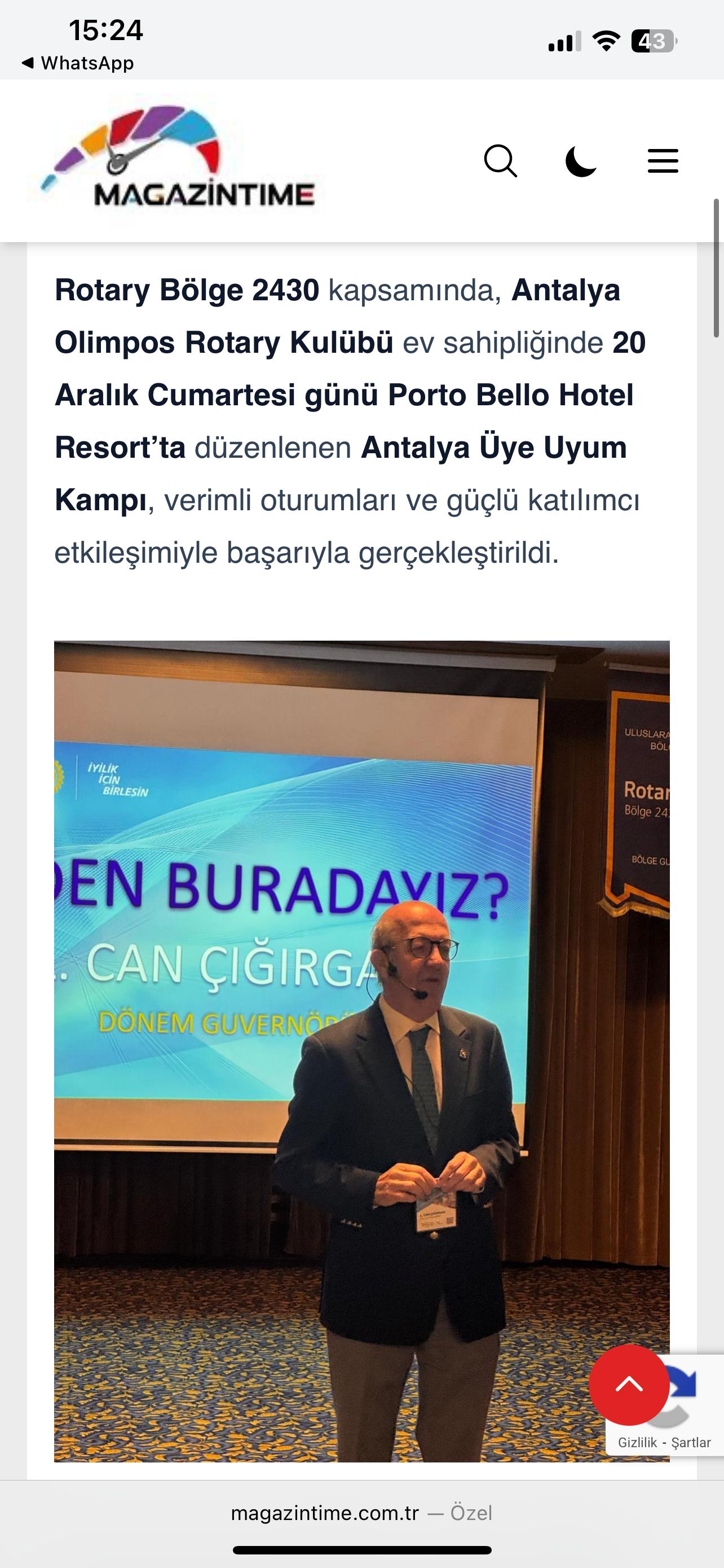 ANTALYA OLİMPOS RK'NÜN KULÜP HİZMETLERİ KOMİTESİ KAPSAMINDA PROJESİNİN YEREL KANALDA YER ALMASI