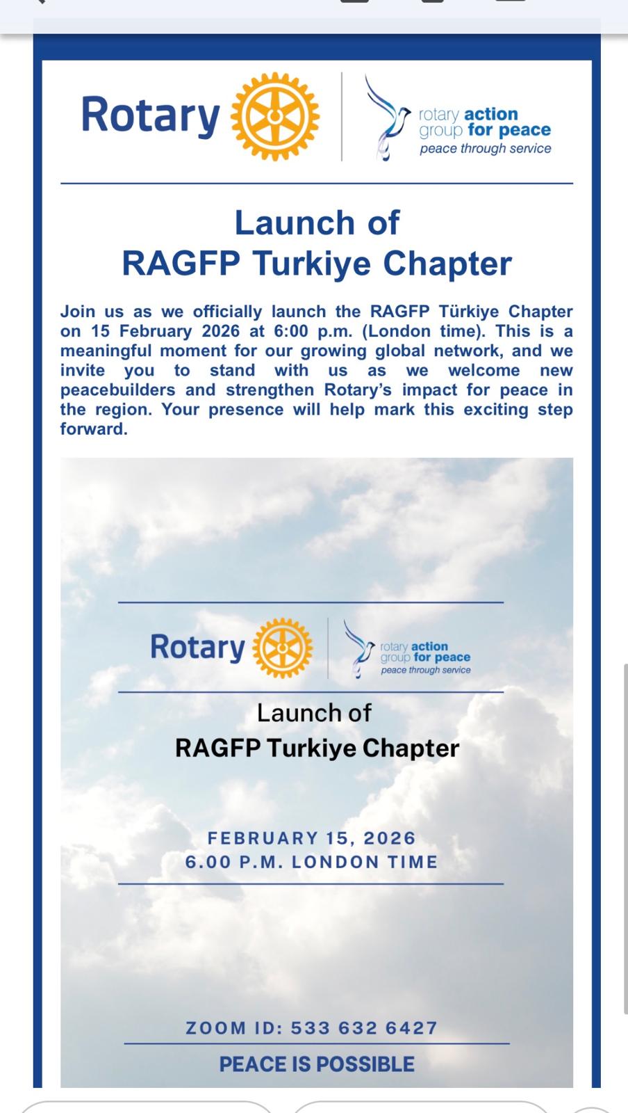 Rotary Action Group for Peace (RAGFP)Türkiye Chapter CHARTER Töreni