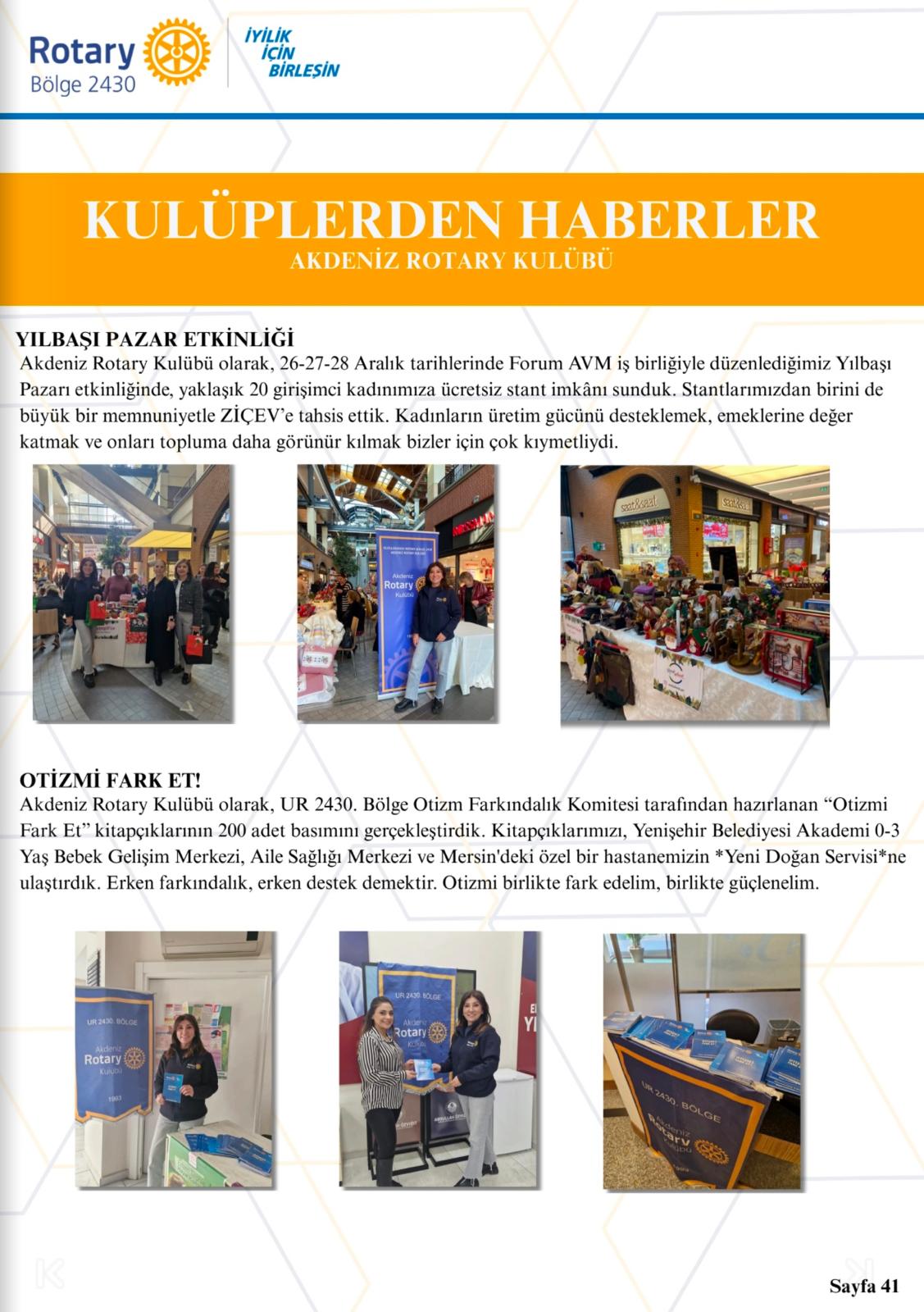 Akdeniz Rotary Kulübü Guvernör Aylık Mektubunda Kulüp Projesinin yayınlanması Projesi