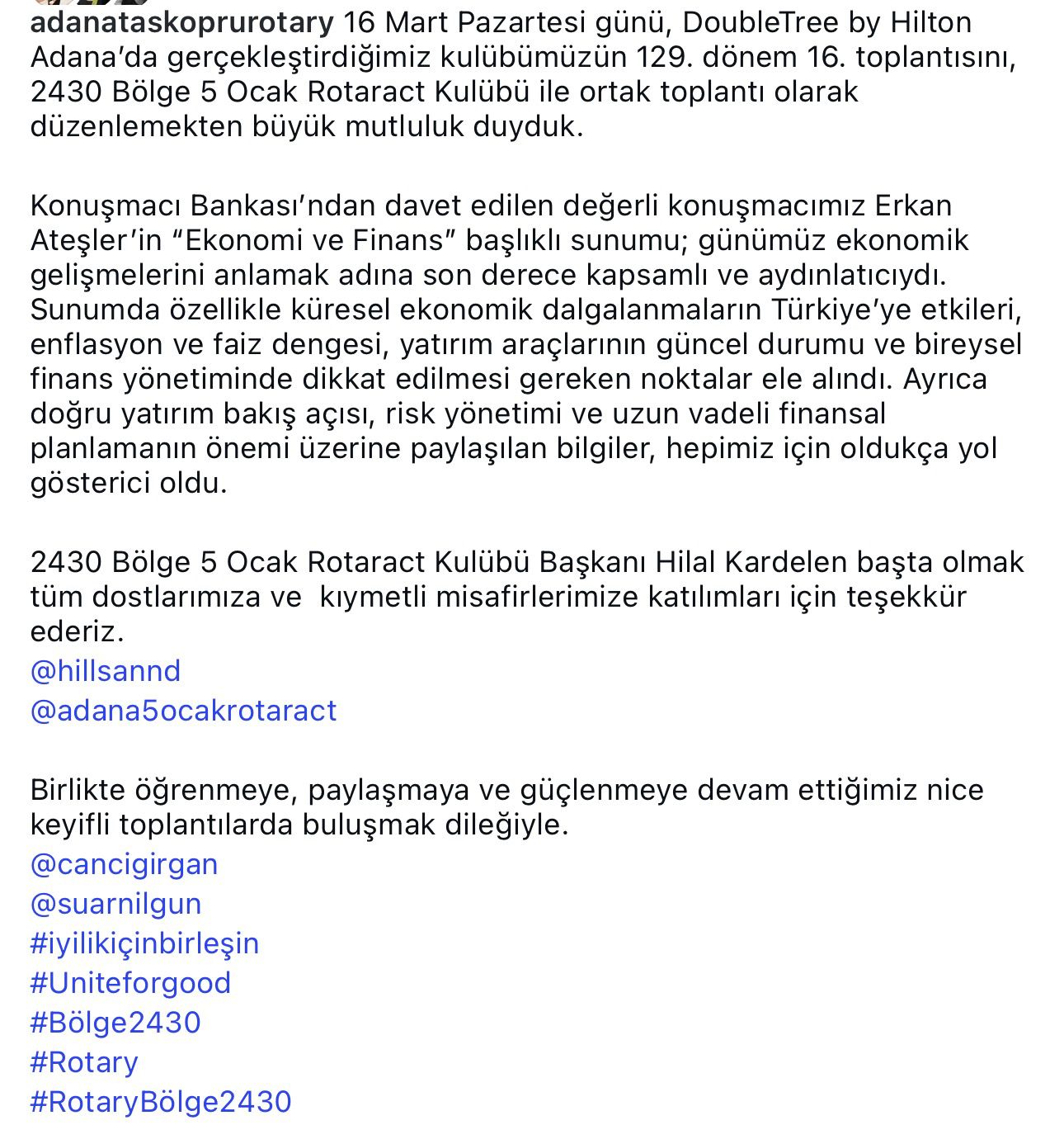 Adana Taşköprü Rotary Kulübü Kurumsal Kimliğin Kullanımı