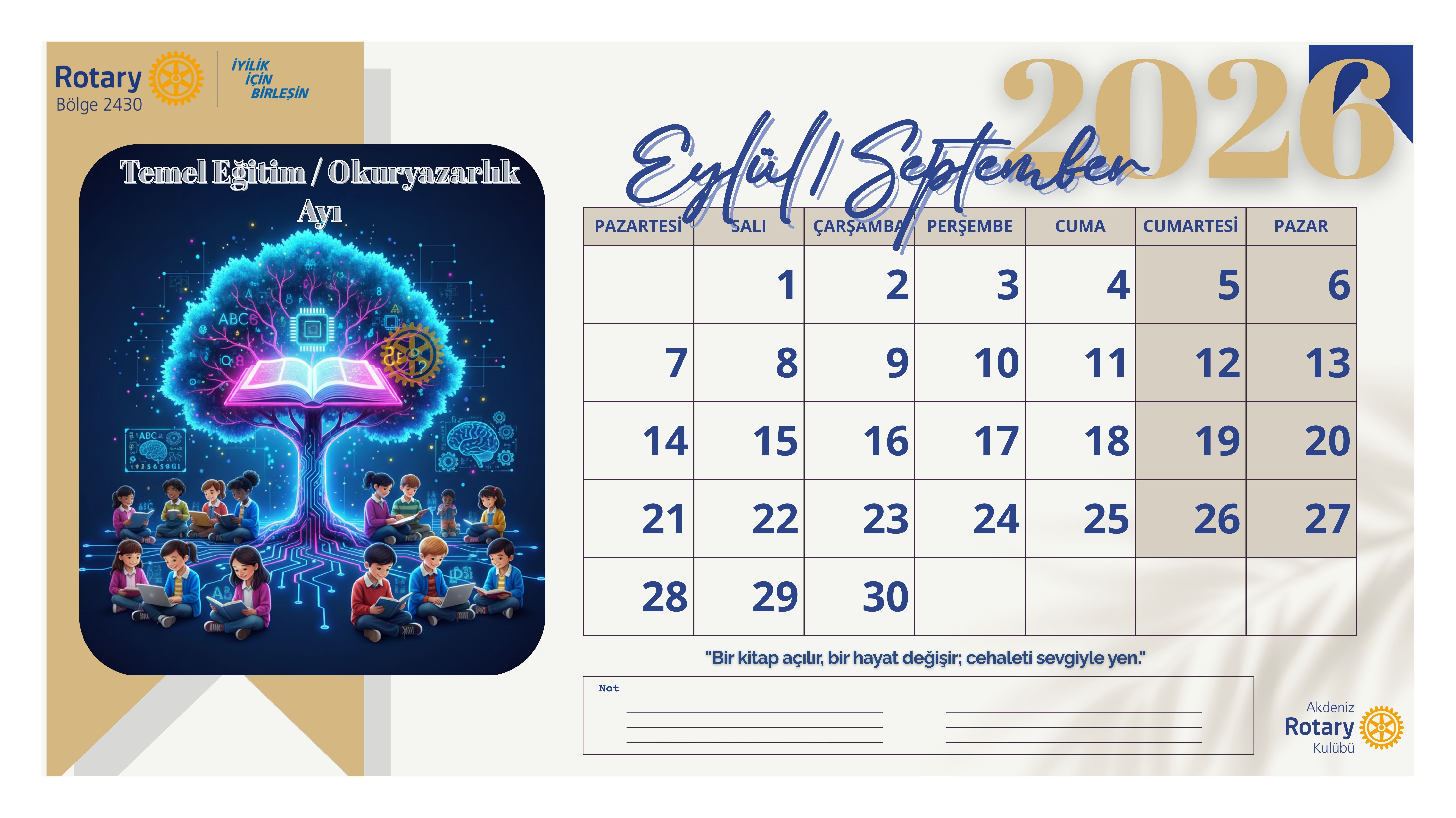 Akdeniz Rotary Kulübü Masa Takvimi Projesi