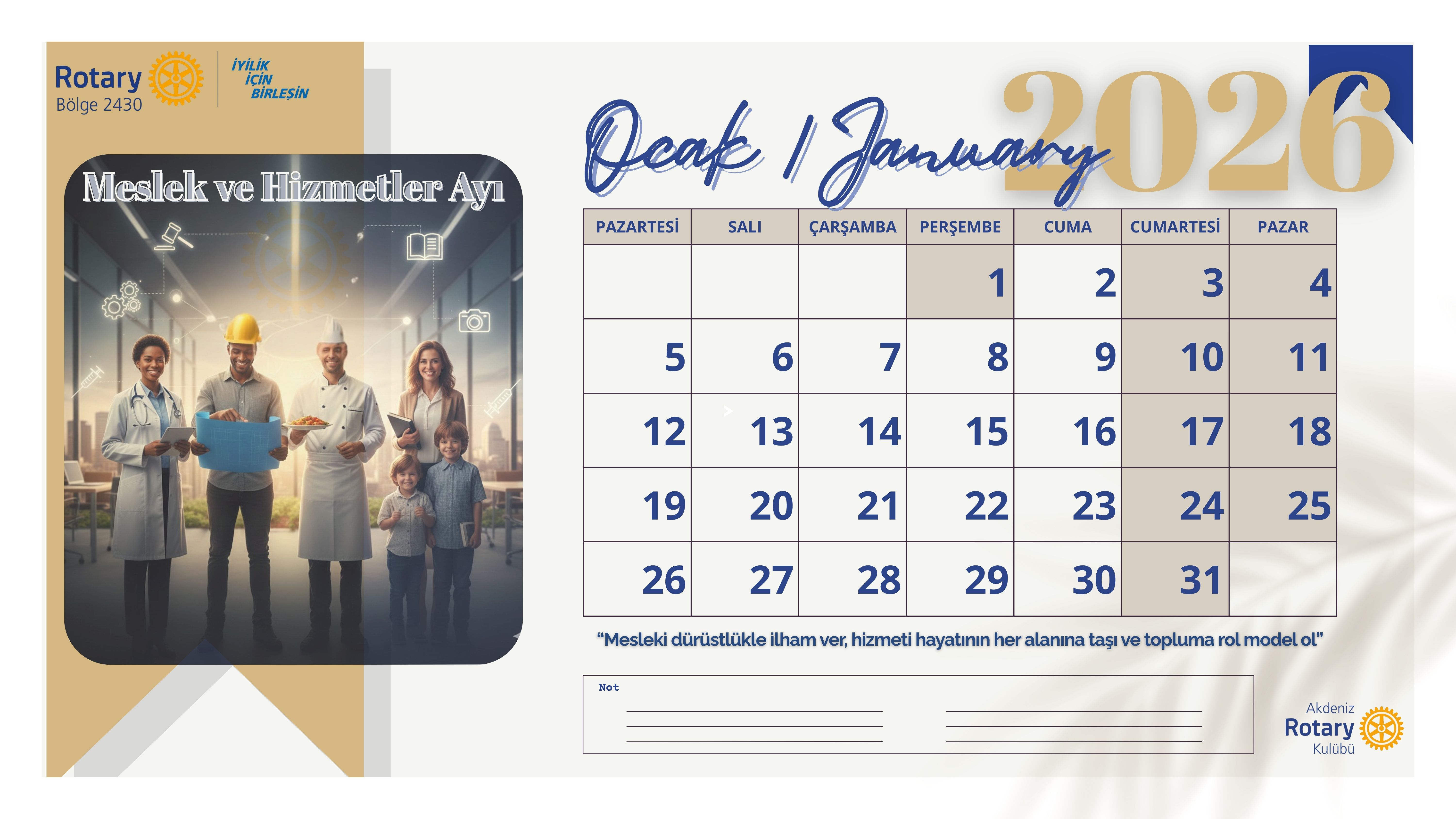 Akdeniz Rotary Kulübü Masa Takvimi Projesi