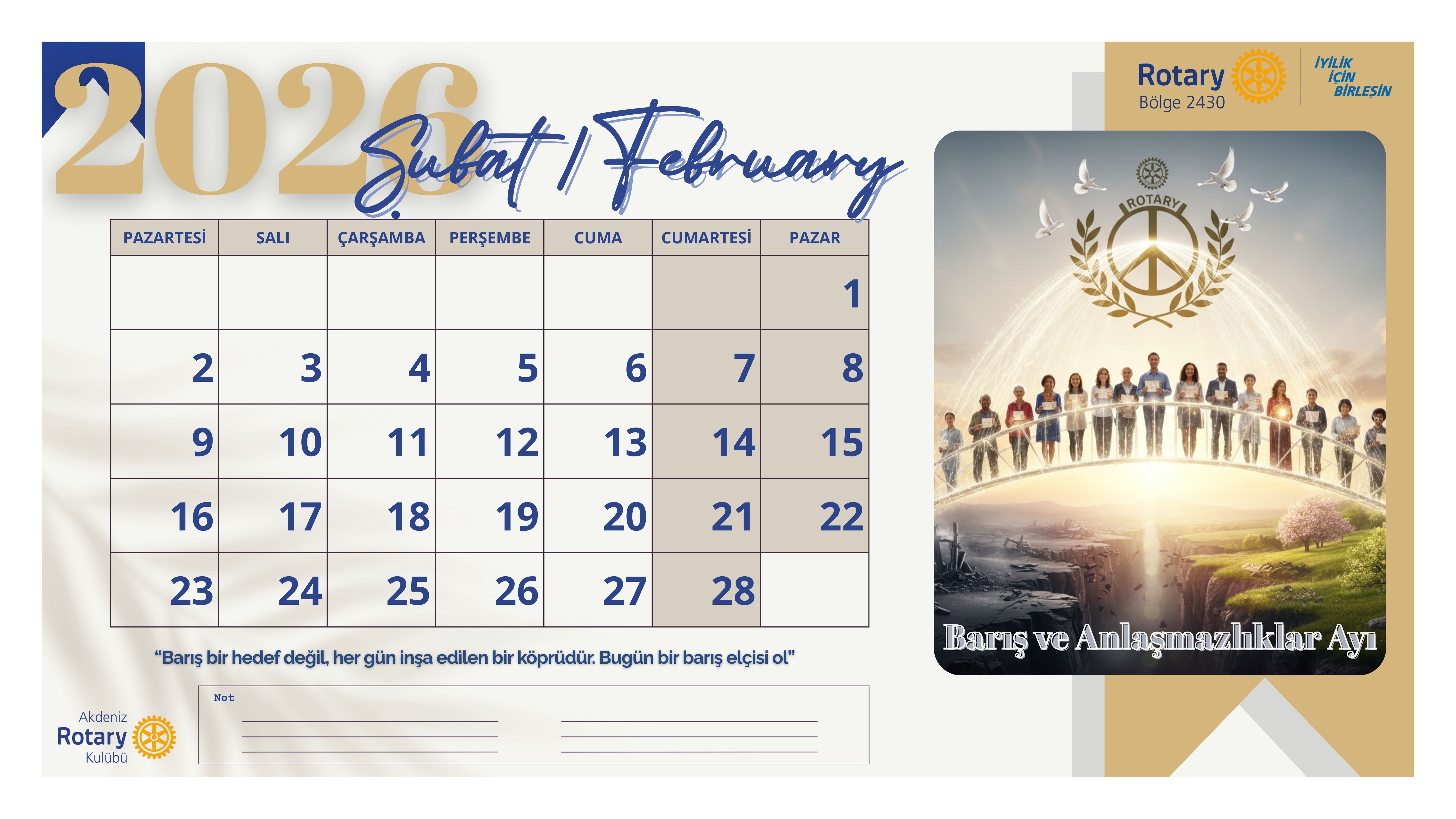 Akdeniz Rotary Kulübü Masa Takvimi Projesi