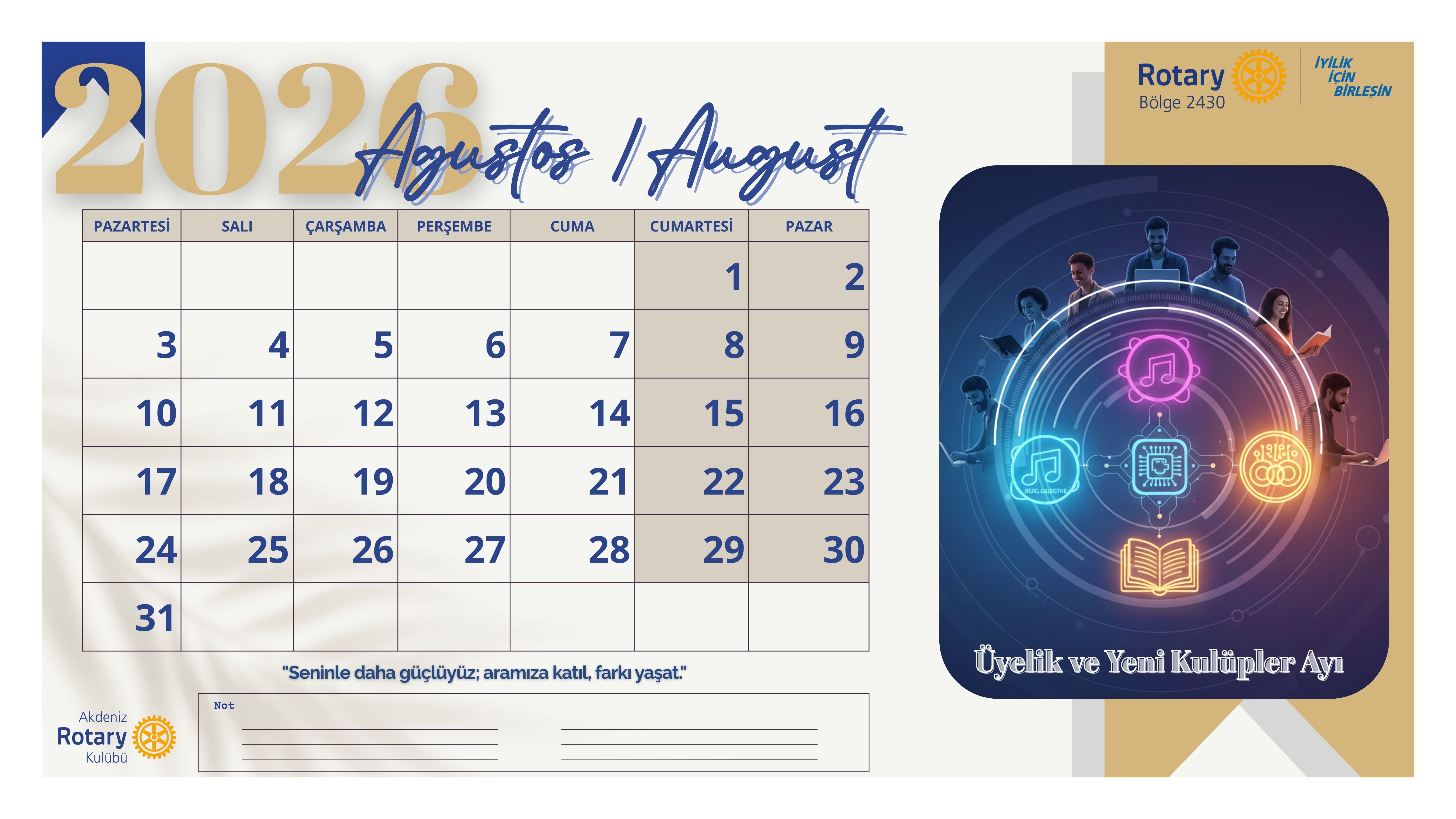Akdeniz Rotary Kulübü Masa Takvimi Projesi