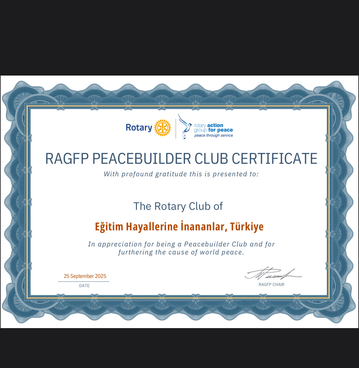 RAGFP PEACEBUILDER CLUB CERTIFICATE