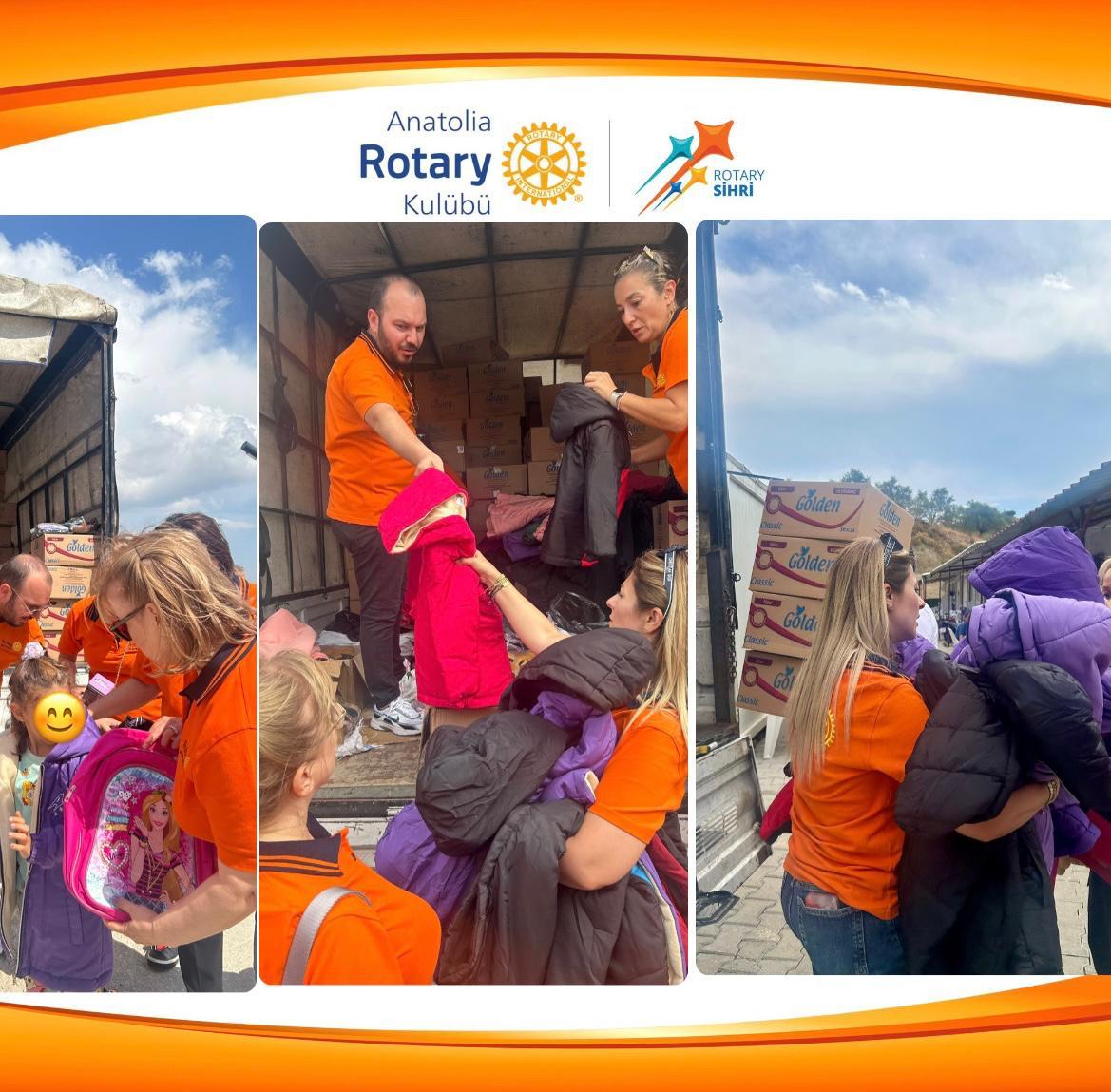 ANATOLIA ROTARY OLARAK DEPREM BÖLGESİNDE MONT ,ÇANTA,KIRTASİYE,BOT,BEBEK BEZİ,ŞAMPUAN VE BENZERİ İHTİYAÇ MALZEMELERİ İÇİN DESTEK ÇALIŞMASI YAPTIK