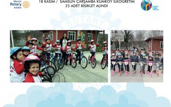 Samsun Çarşamba Kumköy İlkokulu öğrencilerine 25 adet bisiklet alındı.