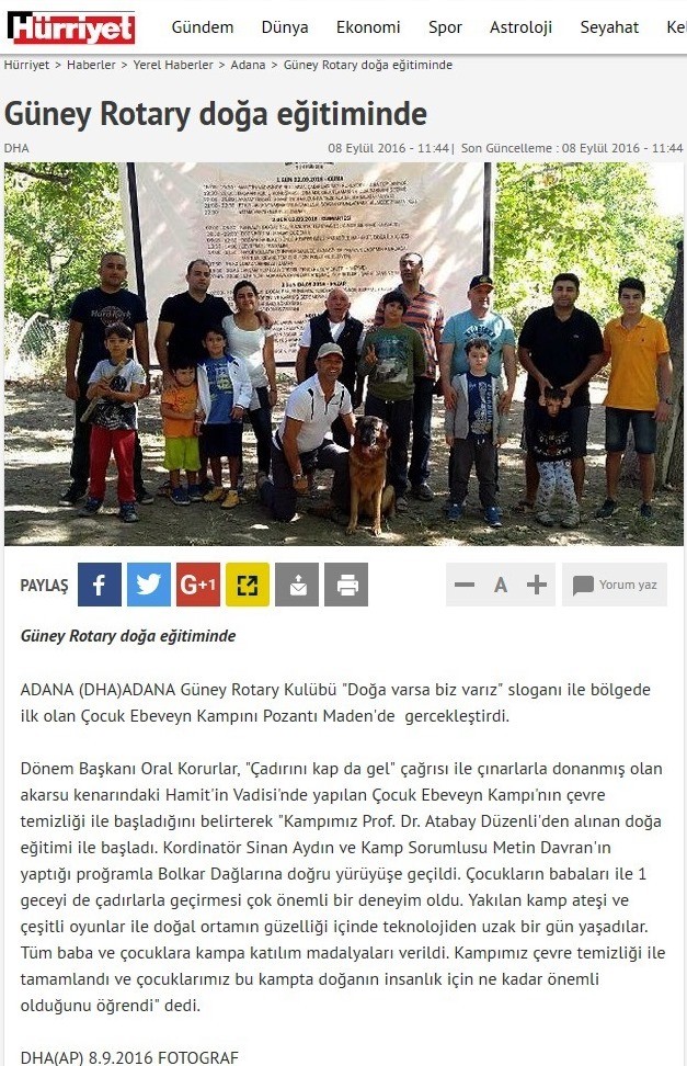 Adana Güney Rotary Kulübü Ebeveyn Çocuk Kampı 