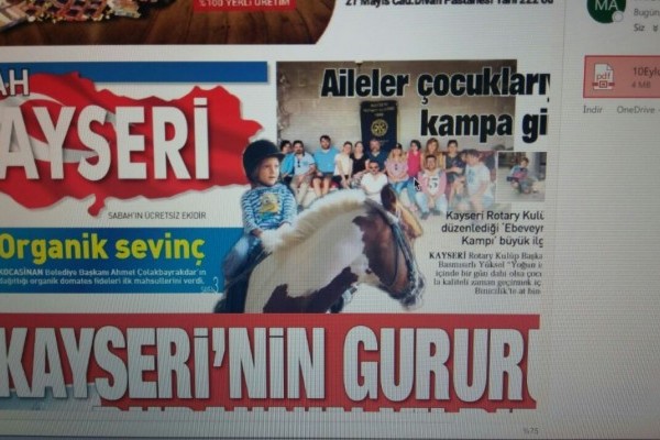 Kayseri Rotary Kulübü Baba Çocuk kampını gerçekleştirdik. Sabah Gazetesinde 