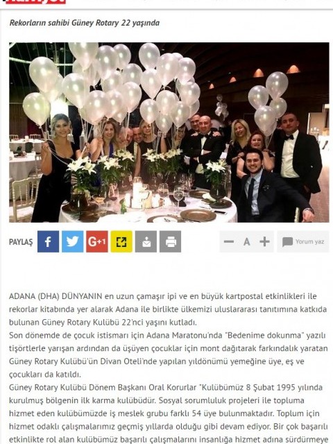 Adana Güney Rotary Kulübü Kuruluş Gecesi