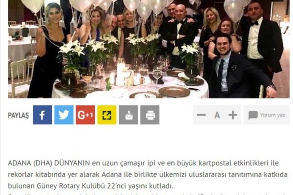 Adana Güney Rotary Kulübü Kuruluş Gecesi